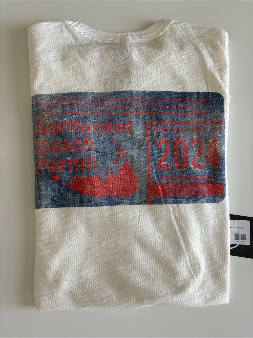 Nantucket Beach Permit Graphic Tee - White with Red & Blue Print